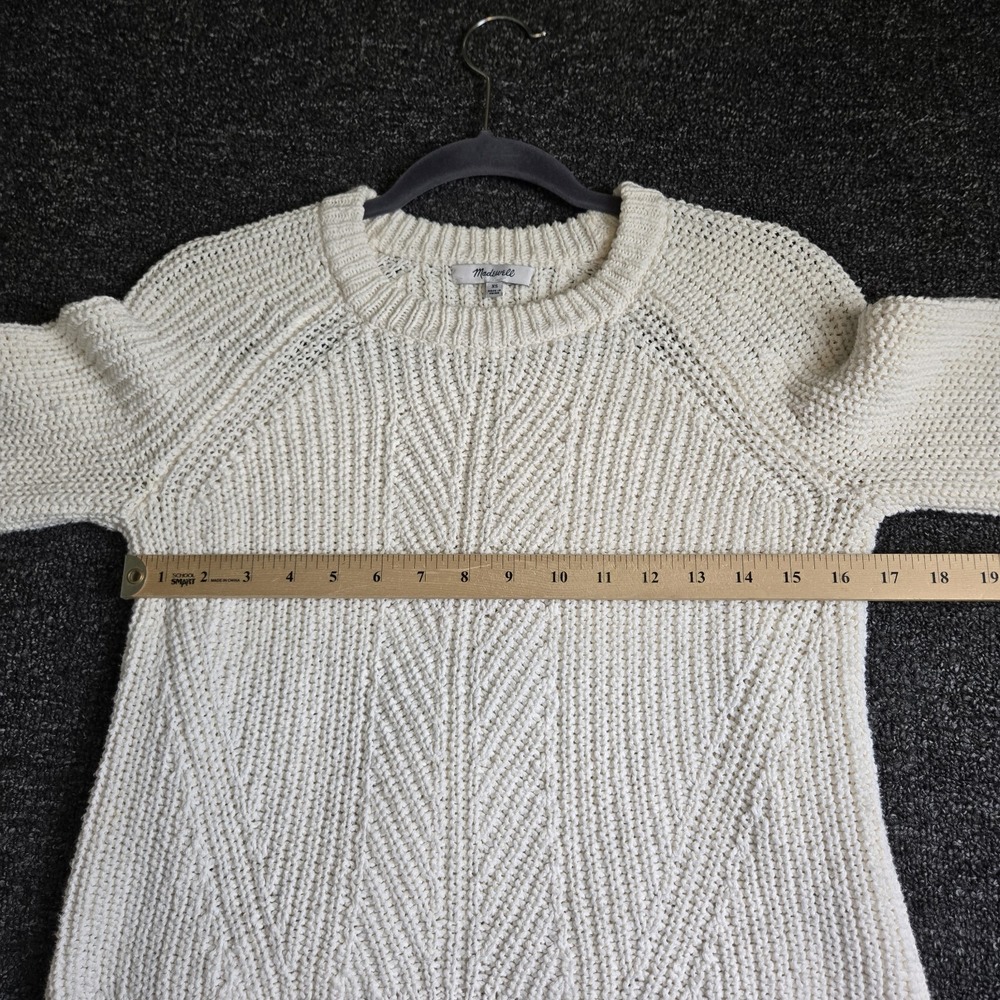 Madewell Sweater Womens XS Cream White Puff Sleeve Shaker Stitch Crew Neck Cozy - Picture 8 of 10